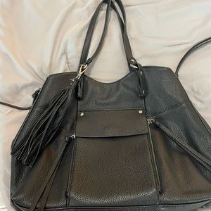 Black leather tote bag